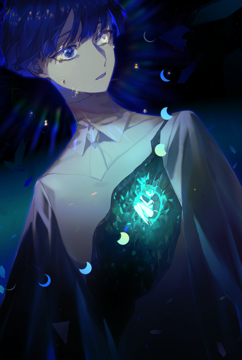 2others, absurdres, androgynous, aqua_hair, bangs, blue_eyes, blue_hair, bowl_cut