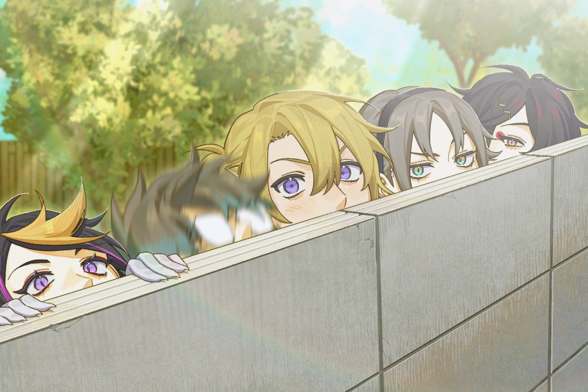 5boys, babyseven_77, black_hair, blonde_hair, blue_eyes, blue_hair, brown_hair, glasses