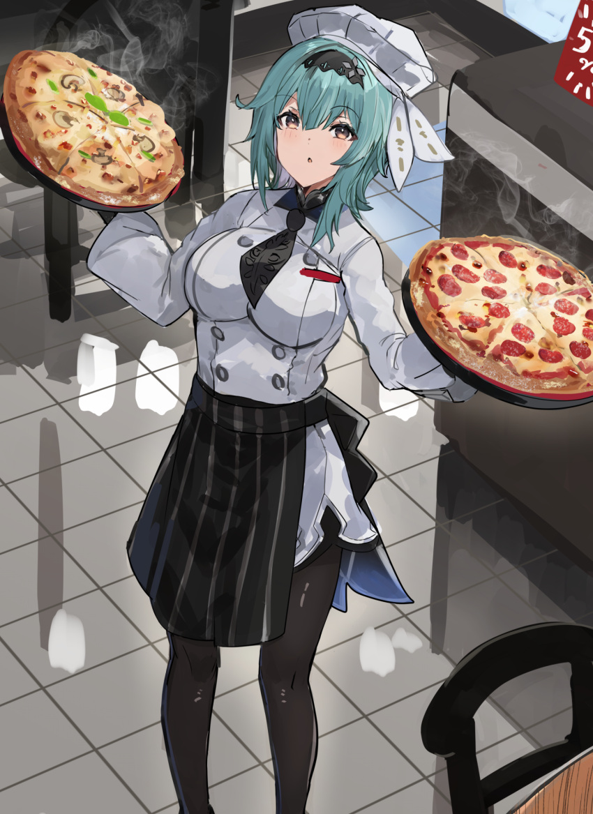 1girl, alternate_costume, black_pantyhose, blue_hair, bow, bowtie, breasts, clothes_lift