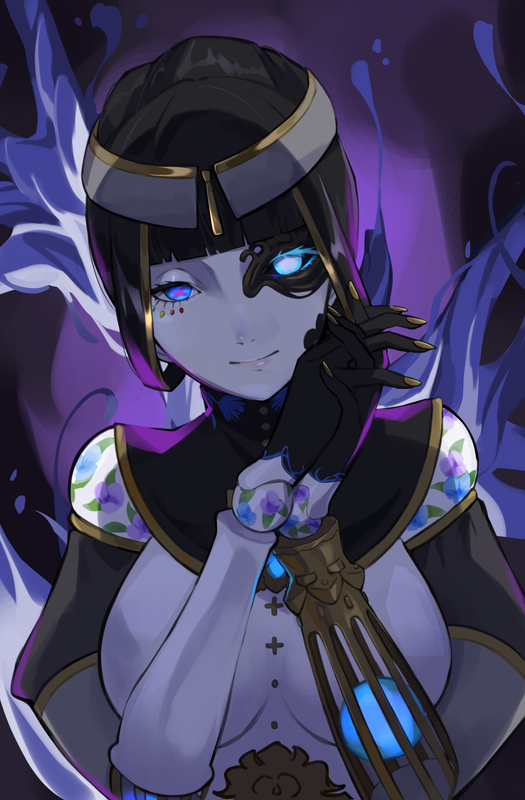 1girl, armor, asagi1111, azami_(xenoblade), black_hair, blue_eyes, blush, breasts