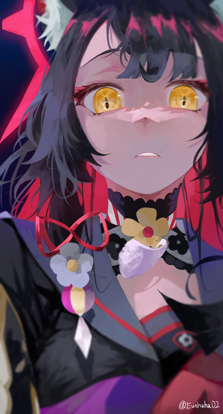 1girl, absurdres, animal_ear_fluff, animal_ears, black_hair, black_kimono, blue_archive, blunt_ends