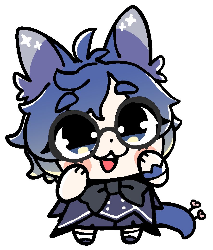 1boy, :3, animal_ears, bangs, bkub, bkub_(vtuber), black-framed_eyewear, black_bow