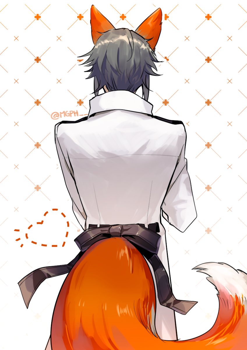1boy, animal_ears, back_bow, black_bow, bow, coat, commentary, cowboy_shot