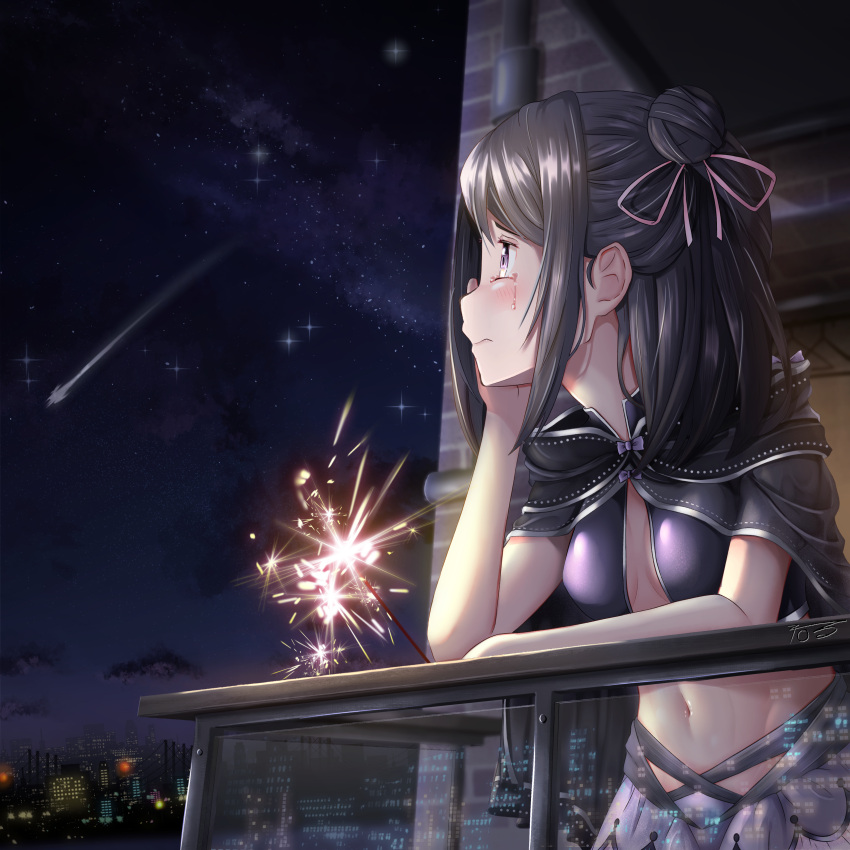 1girl, 2_ru, absurdres, bangs, black_cloak, black_hair, capelet, cloak