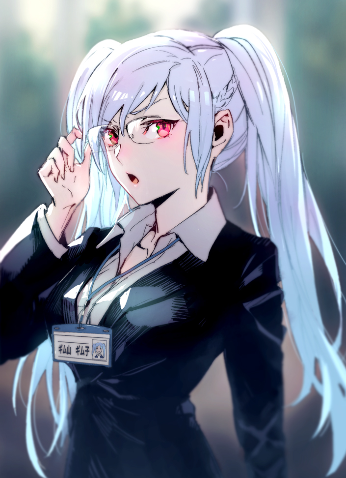 1girl, blazer, character_request, collared_shirt, copyright_request, dress_shirt, formal, glasses