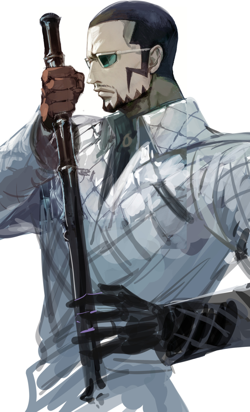 1boy, absurdres, beard, closed_mouth, coat, collared_coat, facial_hair, from_side