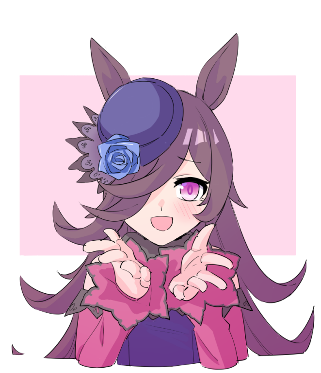 1girl, :d, animal_ears, ayuuuuuu, blue_flower, blue_rose, blush, dress