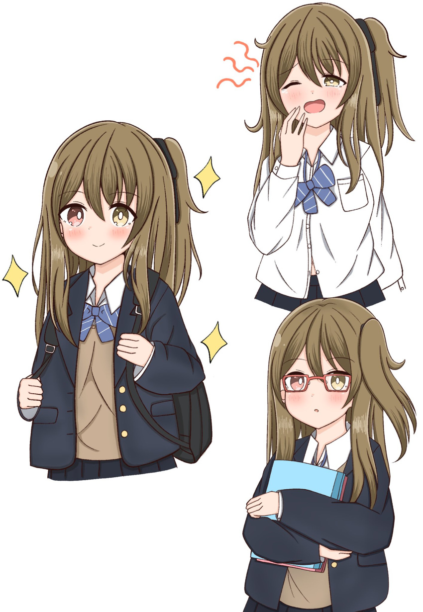 1girl, :o, arm_at_side, assault_lily, backpack, bag, bangs, bespectacled