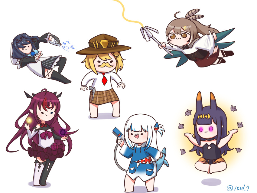 6+girls, absurdres, animal_costume, animal_hood, artist_name, asymmetrical_legwear, bangs, barefoot