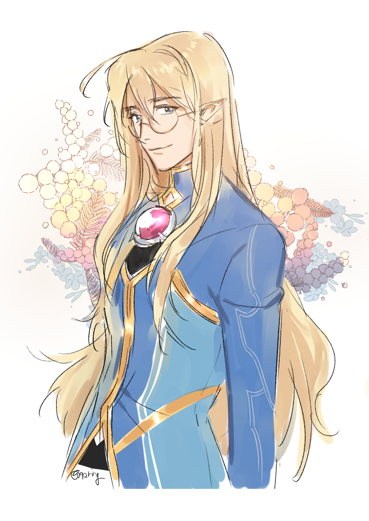 1boy, black_shirt, blonde_hair, blue_coat, blue_eyes, brooch, coat, cropped_torso