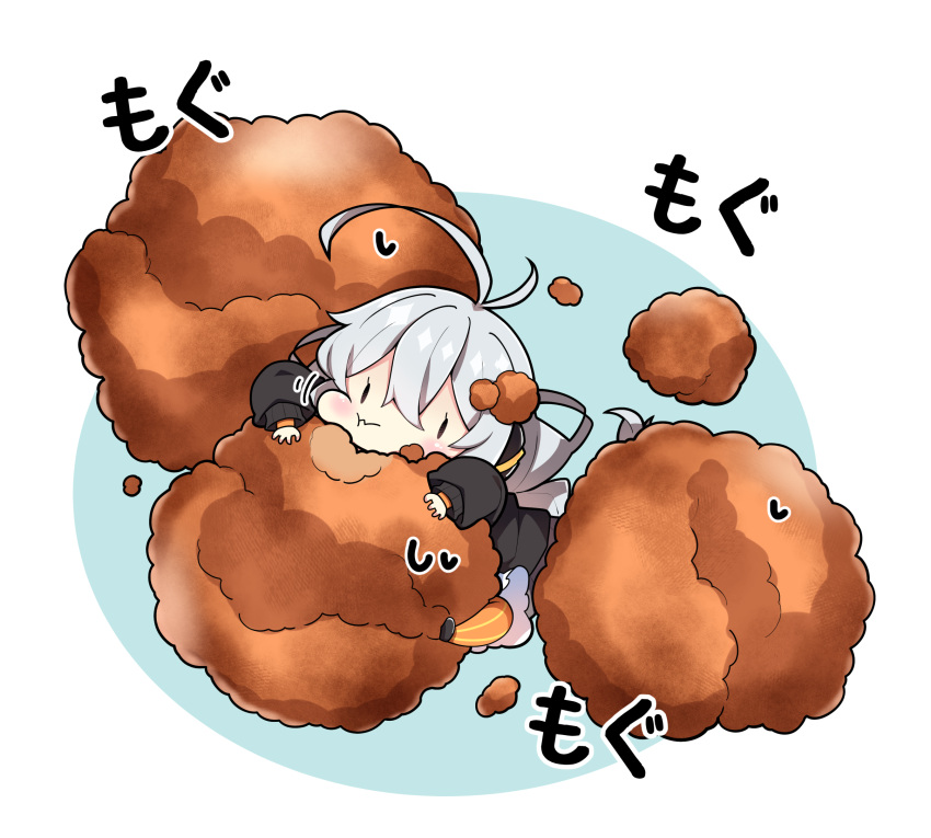 1girl, ahoge, black_jacket, blush, braid, closed_mouth, eating, food