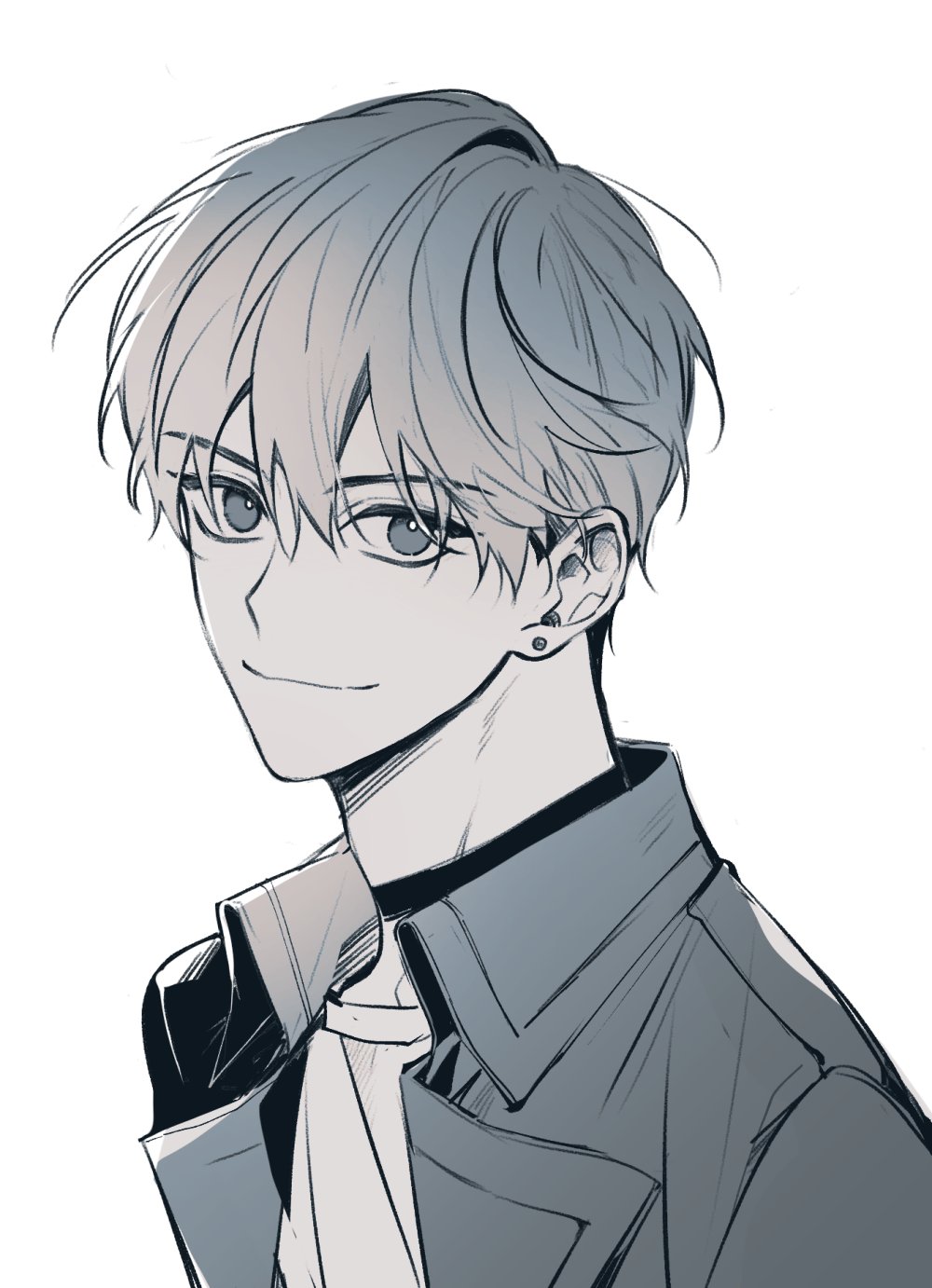 1boy, bangs, choker, commentary_request, daihu_ku, earrings, eyelashes, hair_between_eyes