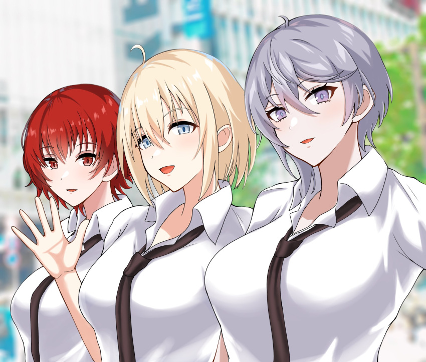 3girls, ahoge, alternate_breast_size, alternate_costume, azur_lane, bataan_(azur_lane), bellona_(azur_lane), black_necktie