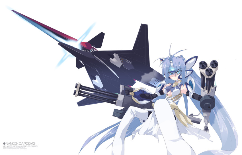 ace_combat, adf-01_falken, airplane, crossover, hairan, highres, kos-mos, mecha