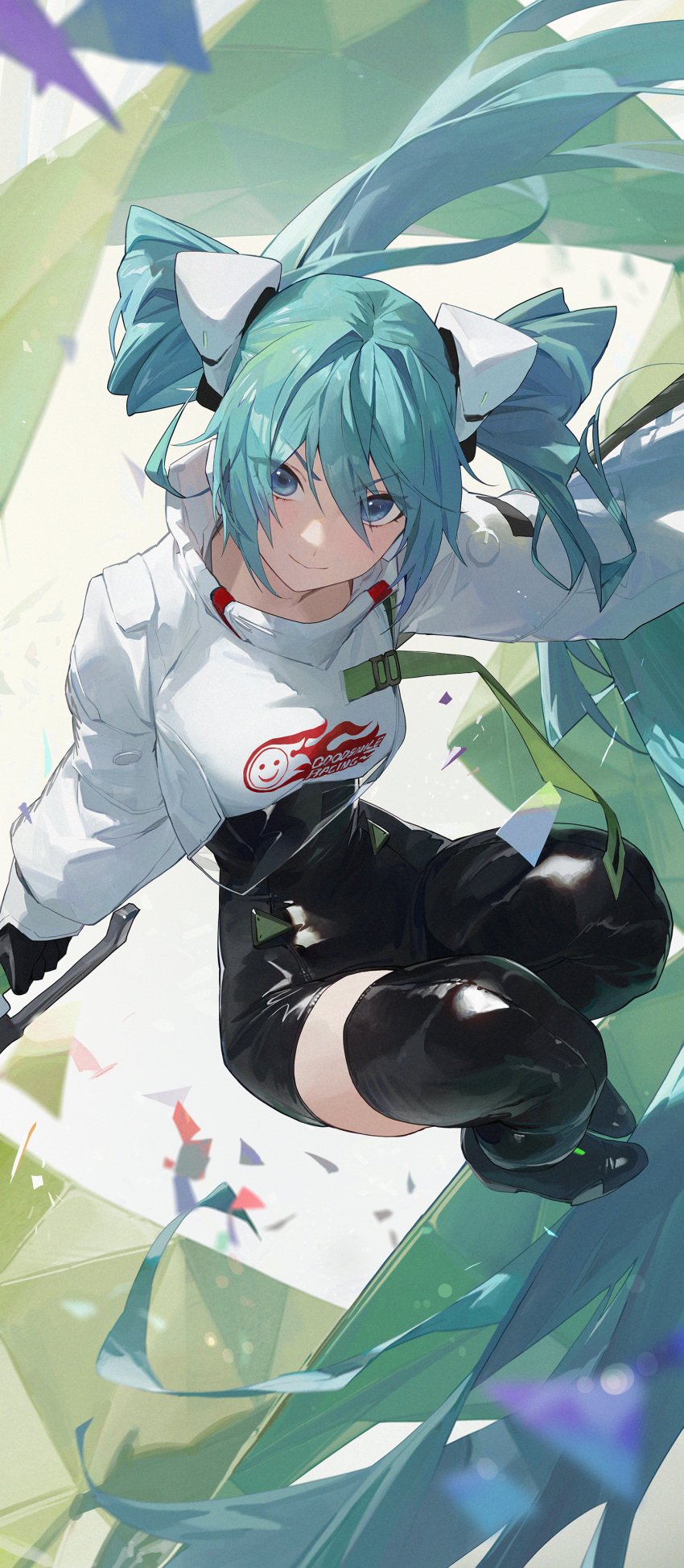 1girl, absurdly_long_hair, absurdres, aqua_eyes, aqua_hair, black_bodysuit, bodysuit, breasts