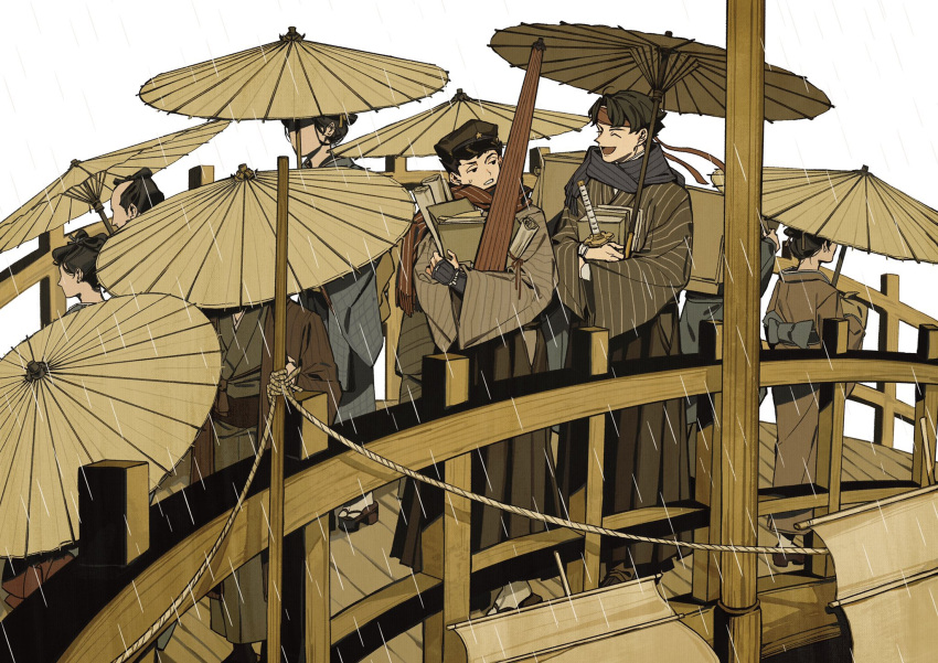 ^_^, ^o^, ace_attorney, black_hair, book, bridge, closed_eyes, gloves