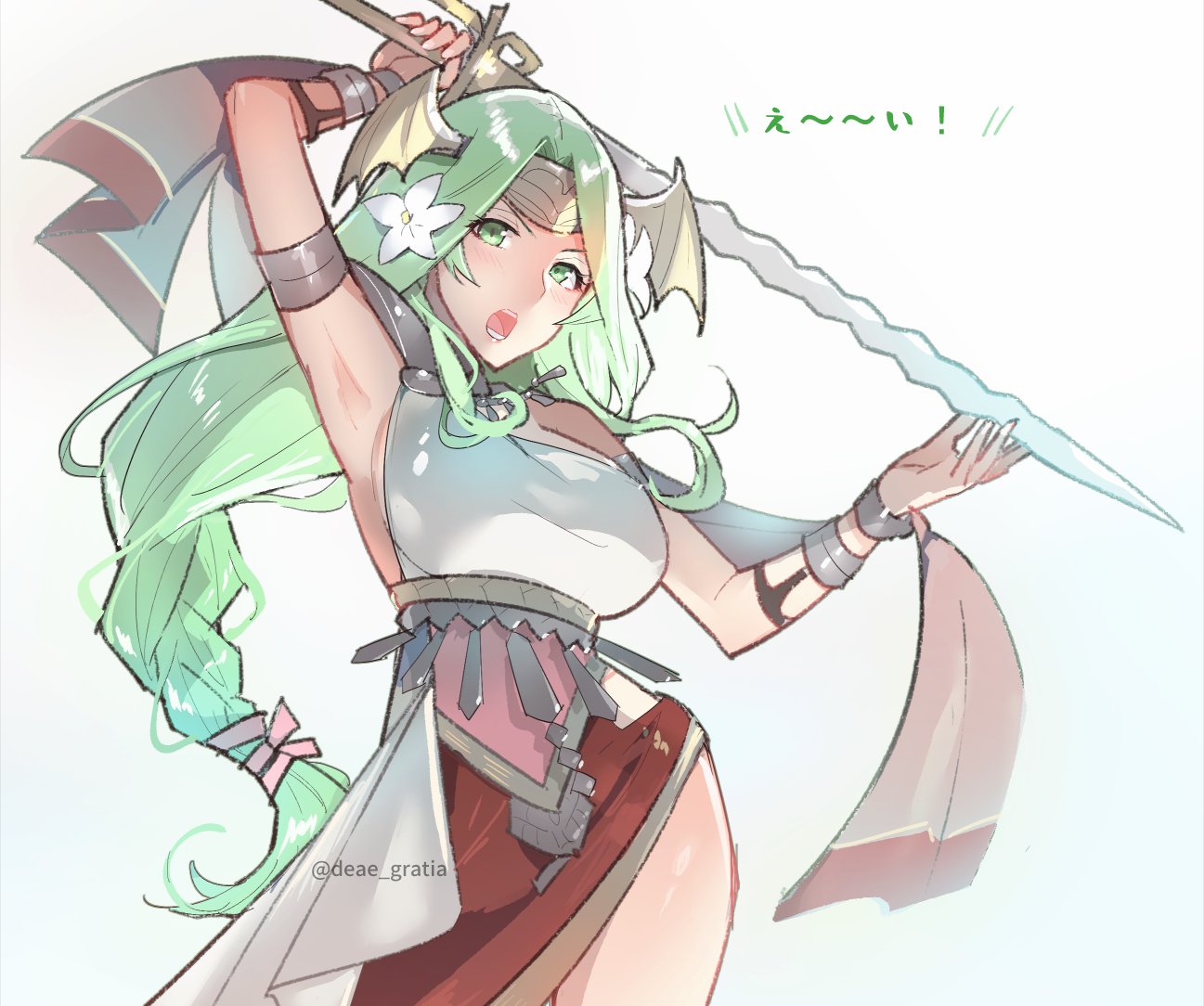 1girl, alternate_costume, armlet, belly_chain, bracelet, braid, breasts, cape