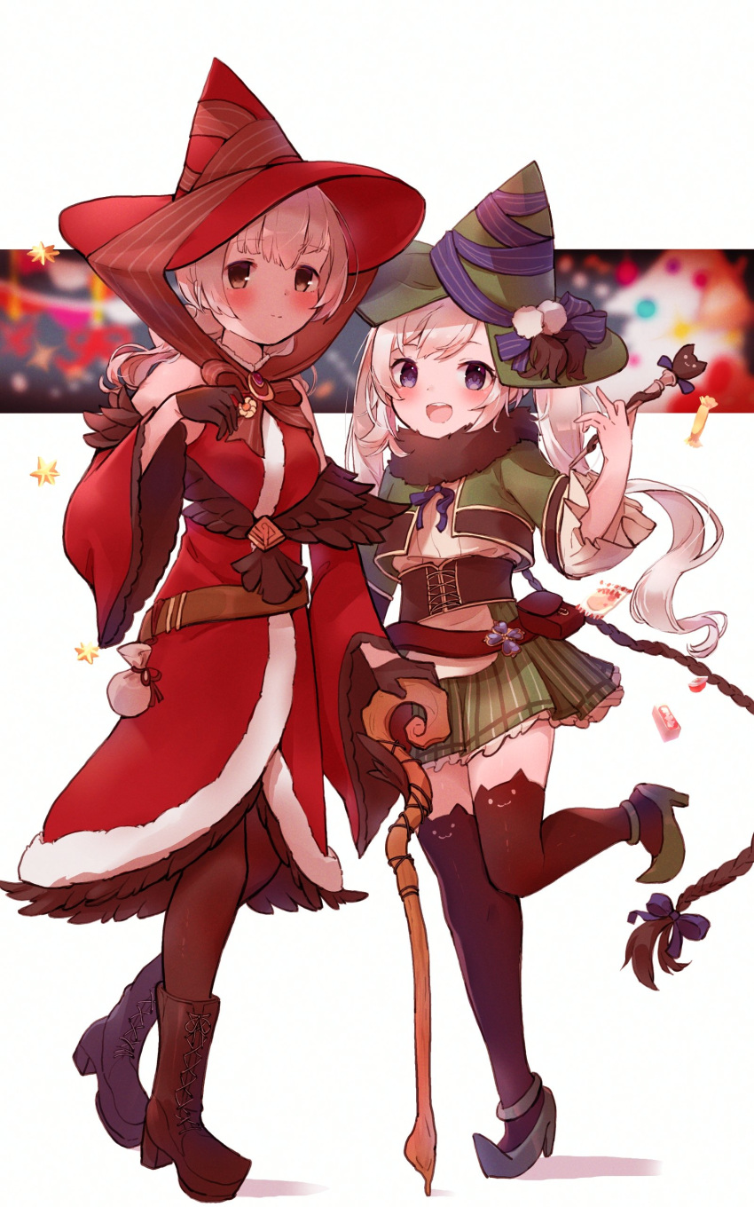 2girls, :3, :d, absurdres, animal_ear_legwear, arm_at_side, bangs, belt