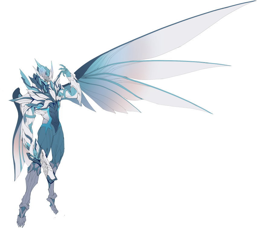 1boy, absurdres, angel, angel_wings, armor, bat_wings, black_eyes, catball1994, claw_pose, clawed_boots, clawed_gauntlets, elbow_spikes, fake_horns, helmet, high_collar, highres, holy_live, horned_helmet, horns, kamen_rider, kamen_rider_live, kamen_rider_revice, livegun, looking_at_viewer, male_focus, open_hands, spiked_armor, spiked_helmet, sword, symmetry, thigh_strap, weapon, white_armor, white_background, white_wings, wings