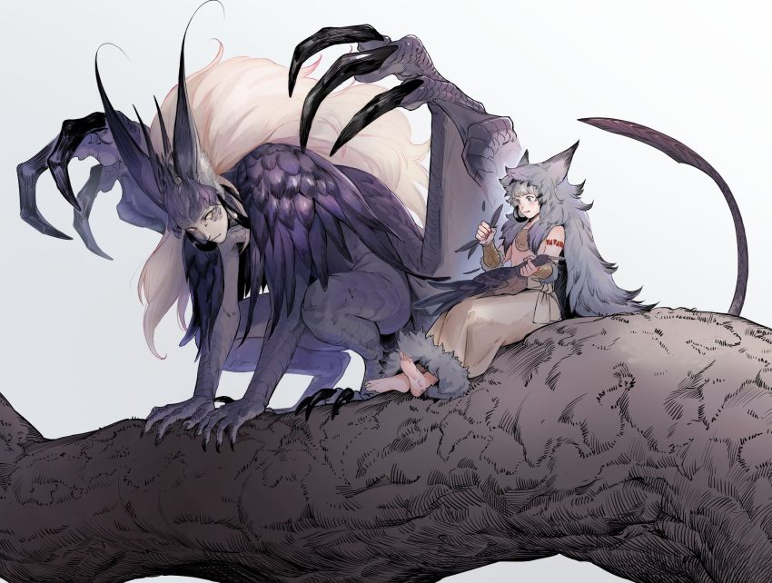 1boy, 1girl, animal, animal_ears, blue_eyes, bracer, claws, closed_mouth