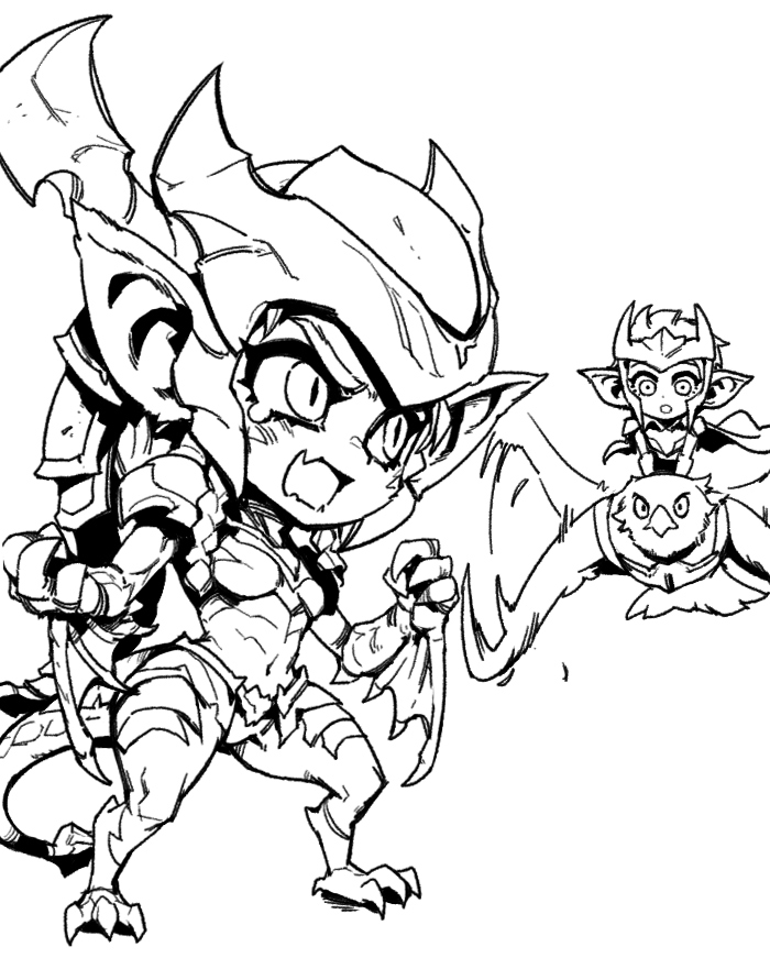 2girls, alternate_ears, alternate_form, alternate_height, angry, animal, armor, bangs