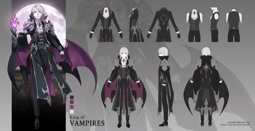 1boy, absurdres, arm_at_side, armor, baegbalbaegjung, bat_wings, black_footwear, black_gloves