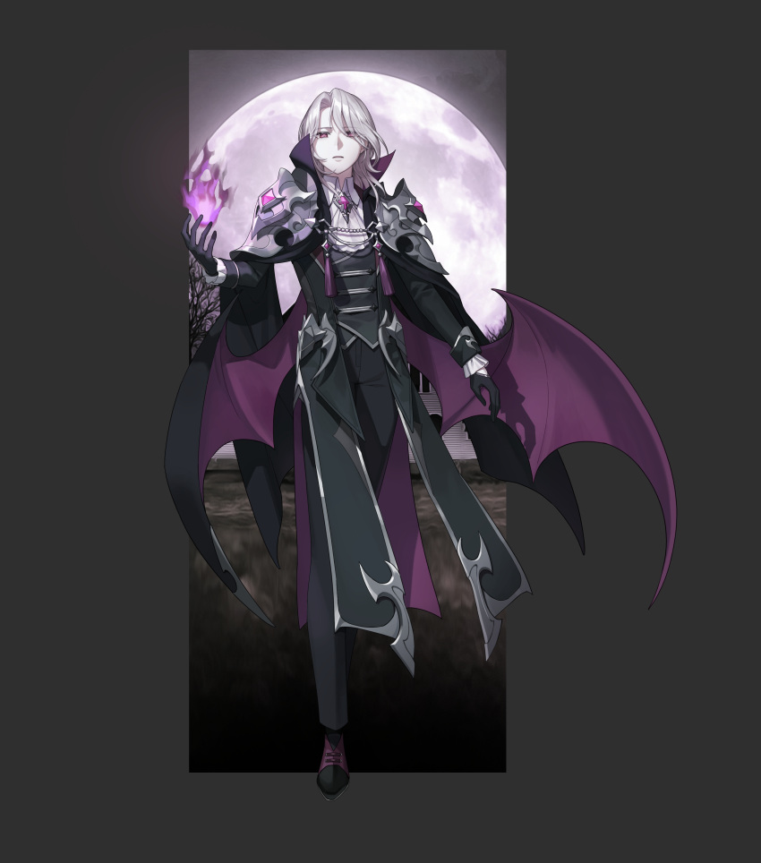 1boy, absurdres, arm_at_side, armor, baegbalbaegjung, bat_wings, black_footwear, black_gloves