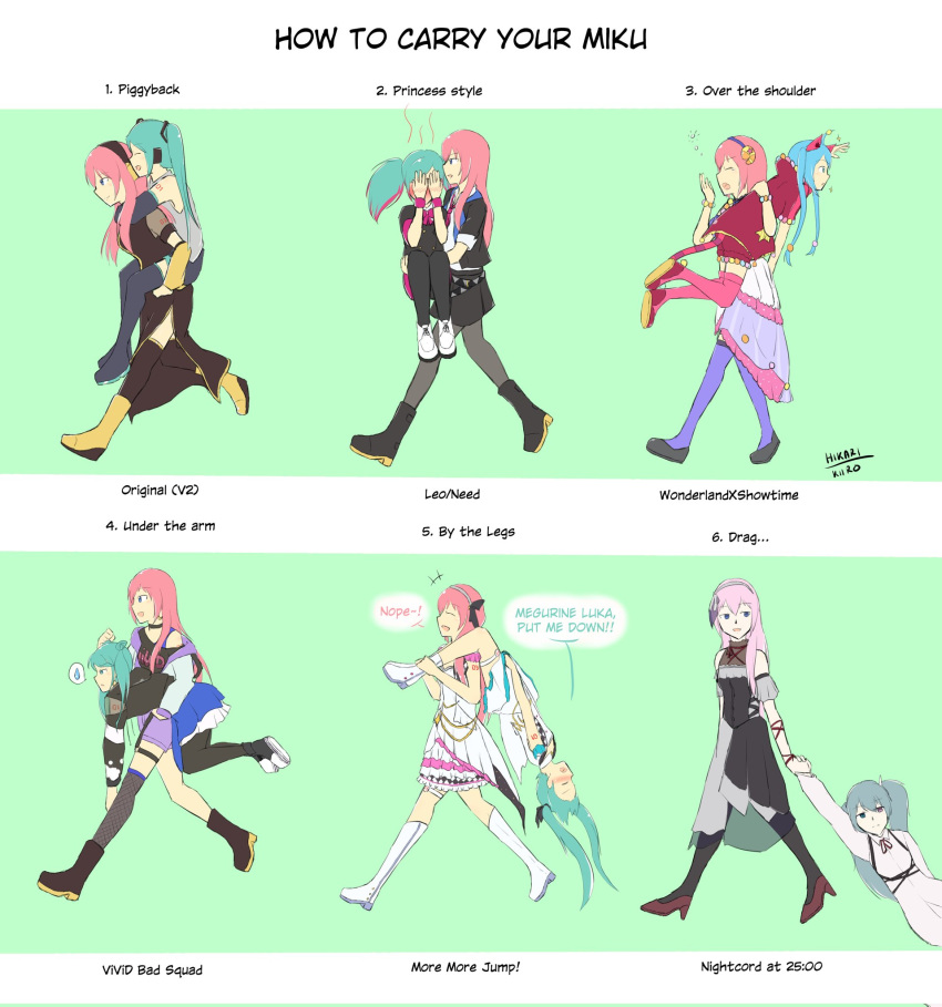 25-ji_luka, 25-ji_miku, aqua_hair, carrying, english_text, hair_ornament, hatsune_miku, highres