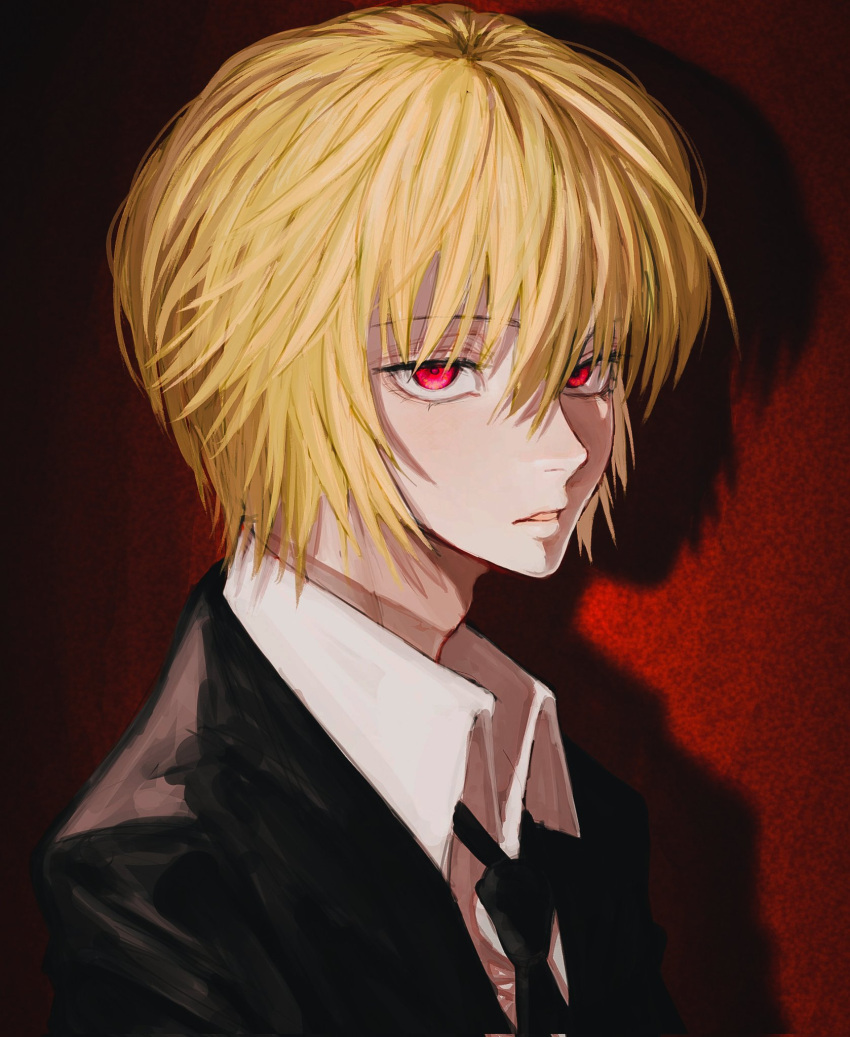 1boy, black_necktie, blonde_hair, cat_helper, formal, hair_between_eyes, highres, hunter_x_hunter