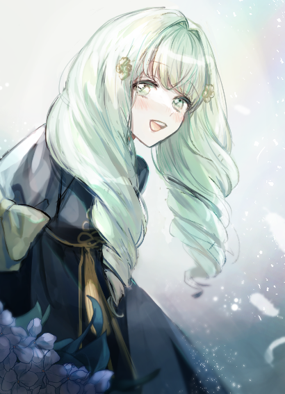 black_t_t, drill_hair, fire_emblem, fire_emblem:_three_houses, fire_emblem_warriors:_three_hopes, flayn_(fire_emblem), green_hair, looking_at_viewer