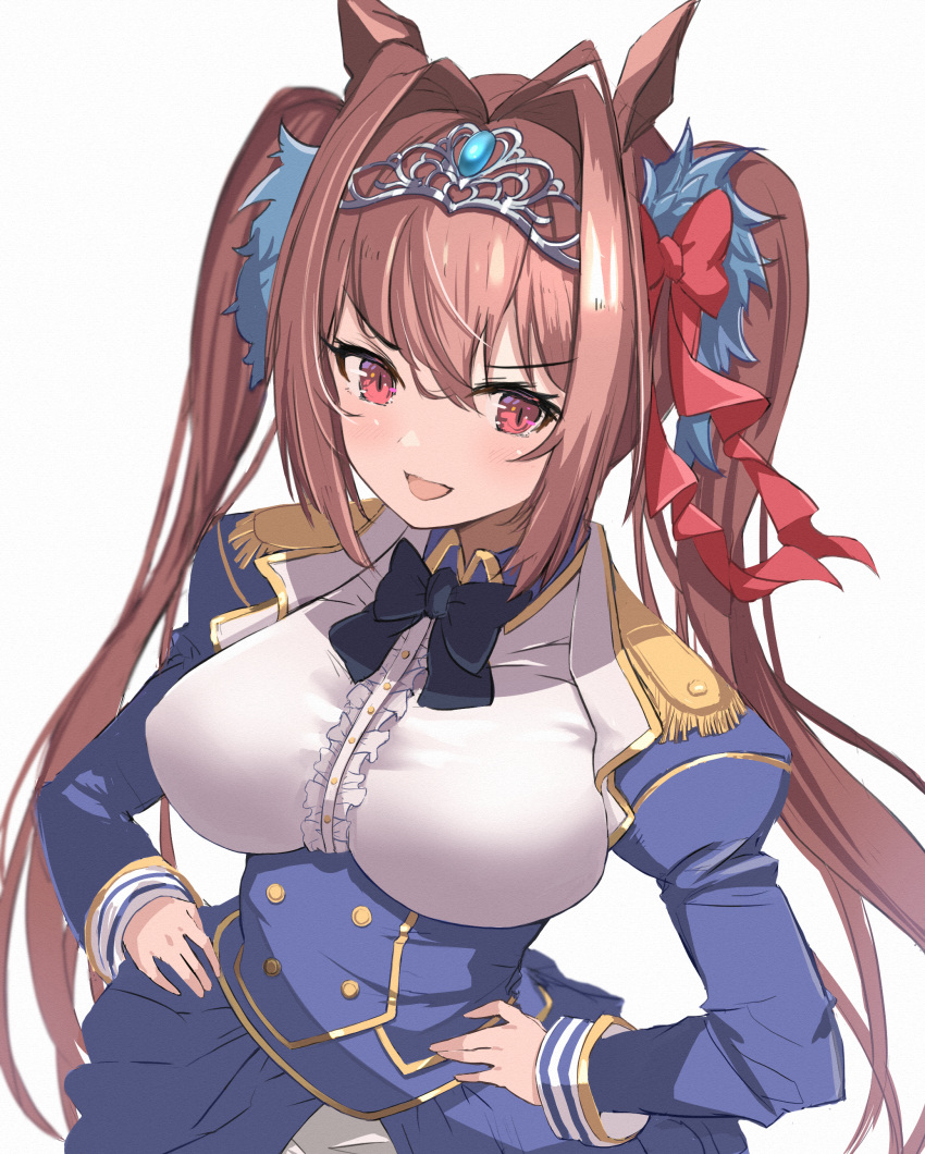 1girl, absurdres, animal_ears, blush, breasts, brown_eyes, brown_hair, daiwa_scarlet_(umamusume)