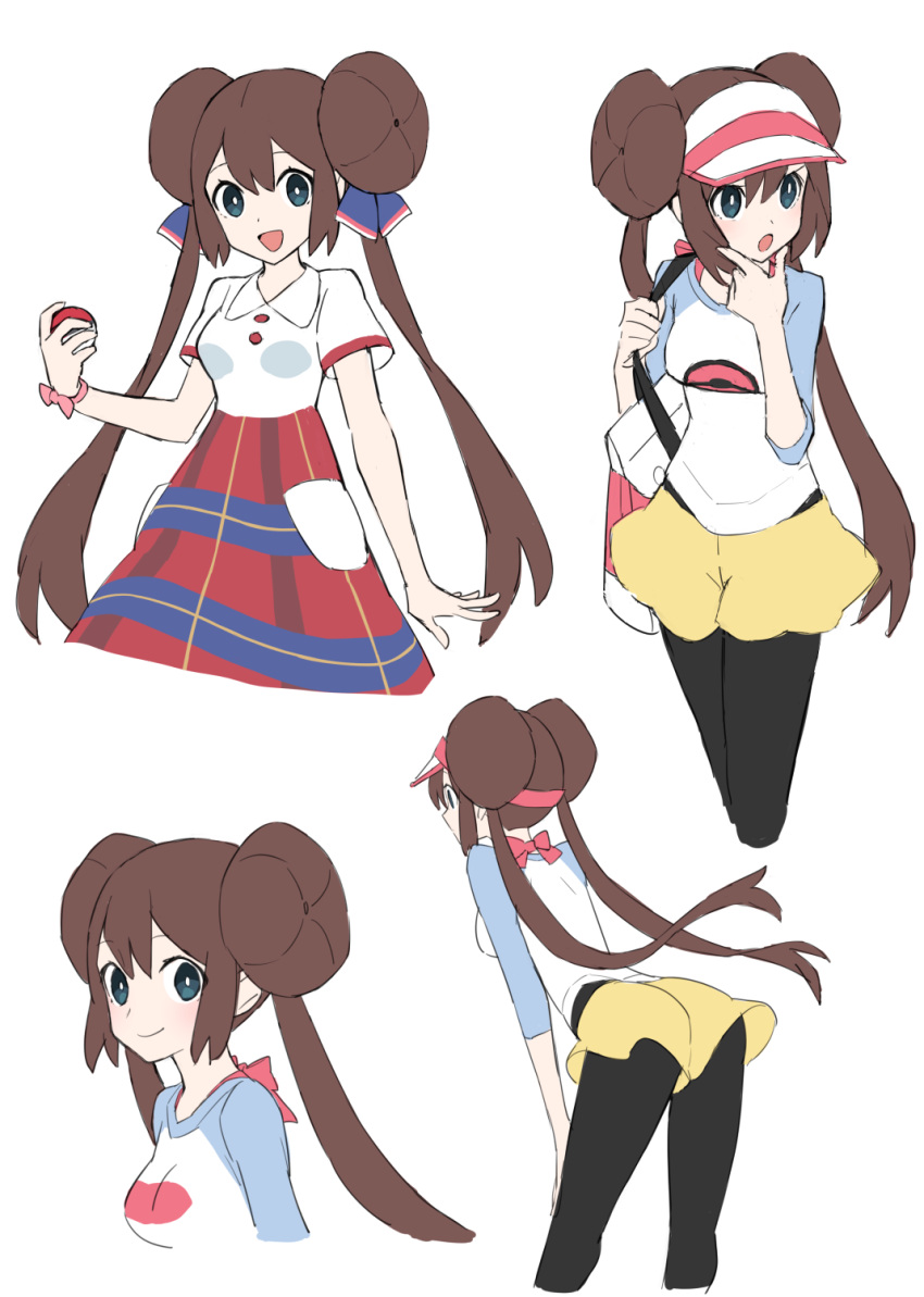 1girl, :d, bad_link, bangs, black_pantyhose, blue_eyes, brown_hair, buttons