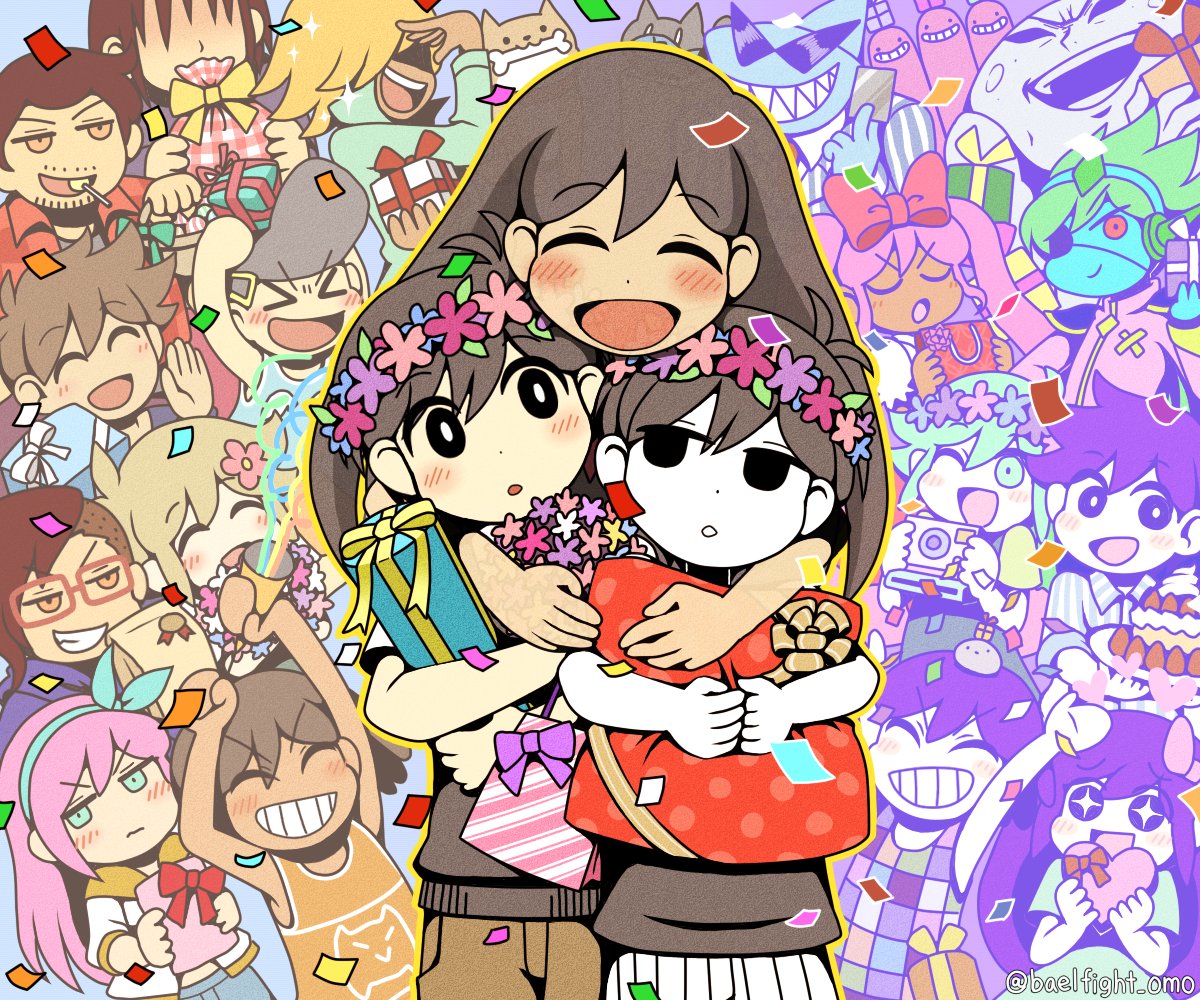 6+boys, 6+girls, angel_(omori), aubrey_(omori), basil_(omori), black_hair, blonde_hair, blush