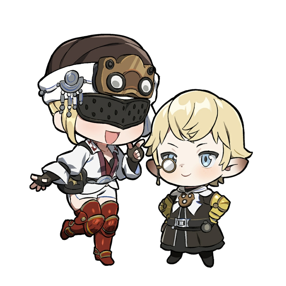 >:), 1boy, 1girl, armor, belt, belt_buckle, black_coat, black_footwear