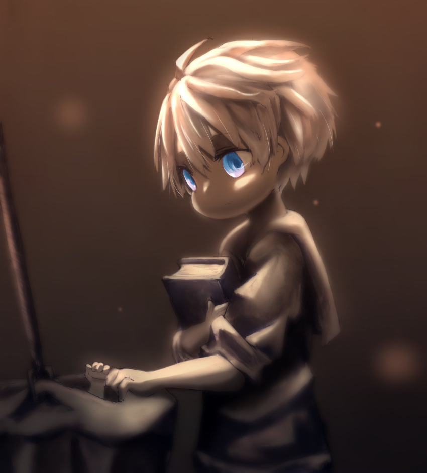 1boy, 1girl, ahoge, baby, bangs, blonde_hair, blue_eyes, blurry