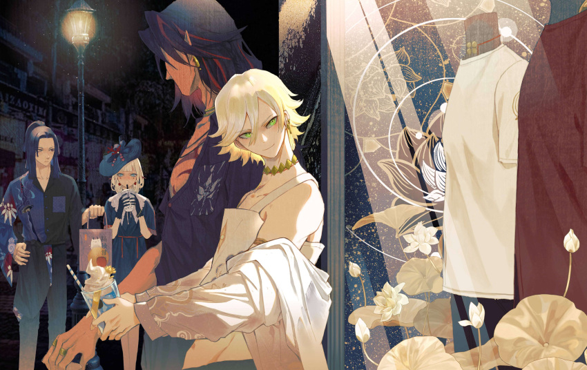 1girl, 3boys, absurdres, alternate_costume, asura_(onmyoji), bishounen, blonde_hair, dongdi_cangyang