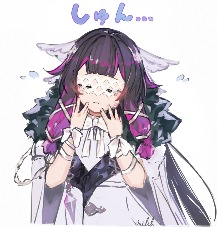 1girl, absurdres, bangs, black_hair, bow, closed_eyes, closed_mouth, coat