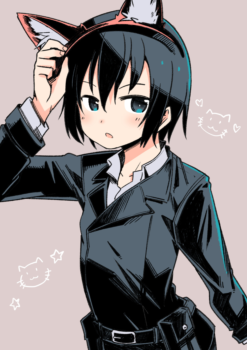 1girl, androgynous, animal_ears, black_eyes, black_hair, cat_ears, fake_animal_ears, highres