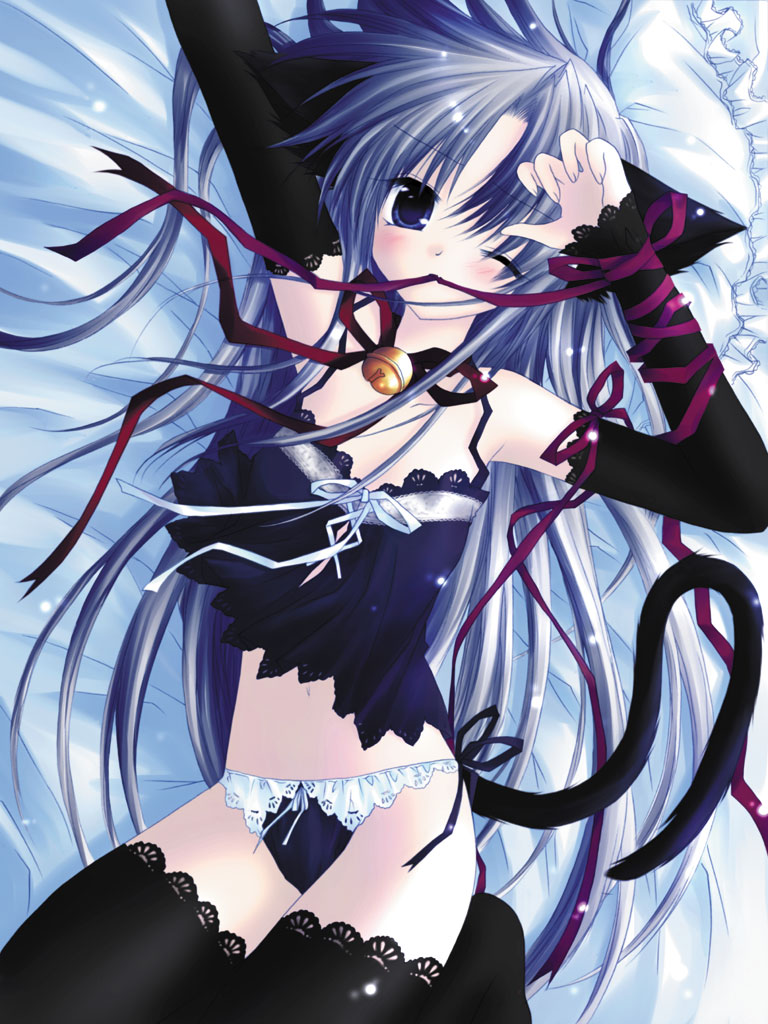 animal_ears, lingerie, nekomimi, panties, pure_pure, sakurazawa_izumi, thigh-highs, tobari