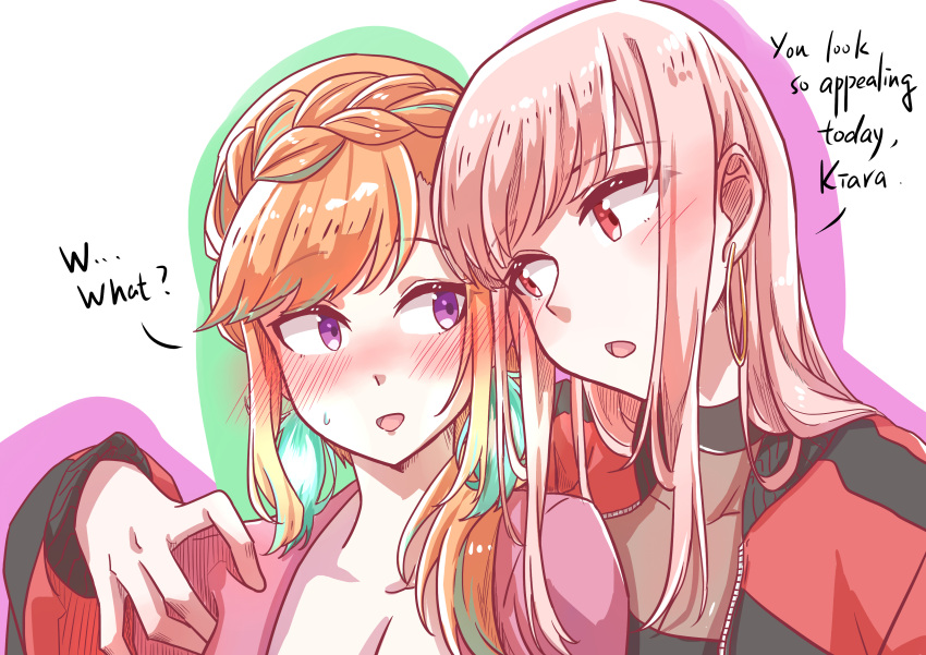 2girls, absurdres, arm_around_neck, arm_around_shoulder, arm_on_shoulder, arm_over_shoulder, blush, couple
