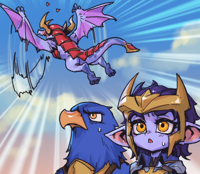 1girl, :o, alternate_ears, alternate_form, animal, armor, bird, clouds