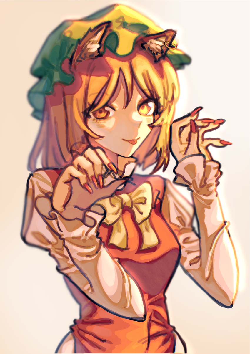 1girl, :3, :p, absurdres, animal_ears, bow, bowtie, breasts