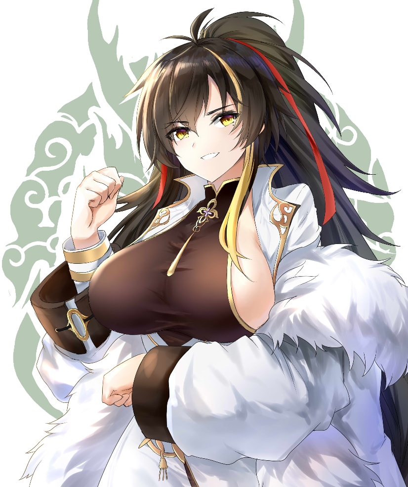 1girl, ahoge, akusamu, azur_lane, breasts, clenched_hands, commentary, commentary_request