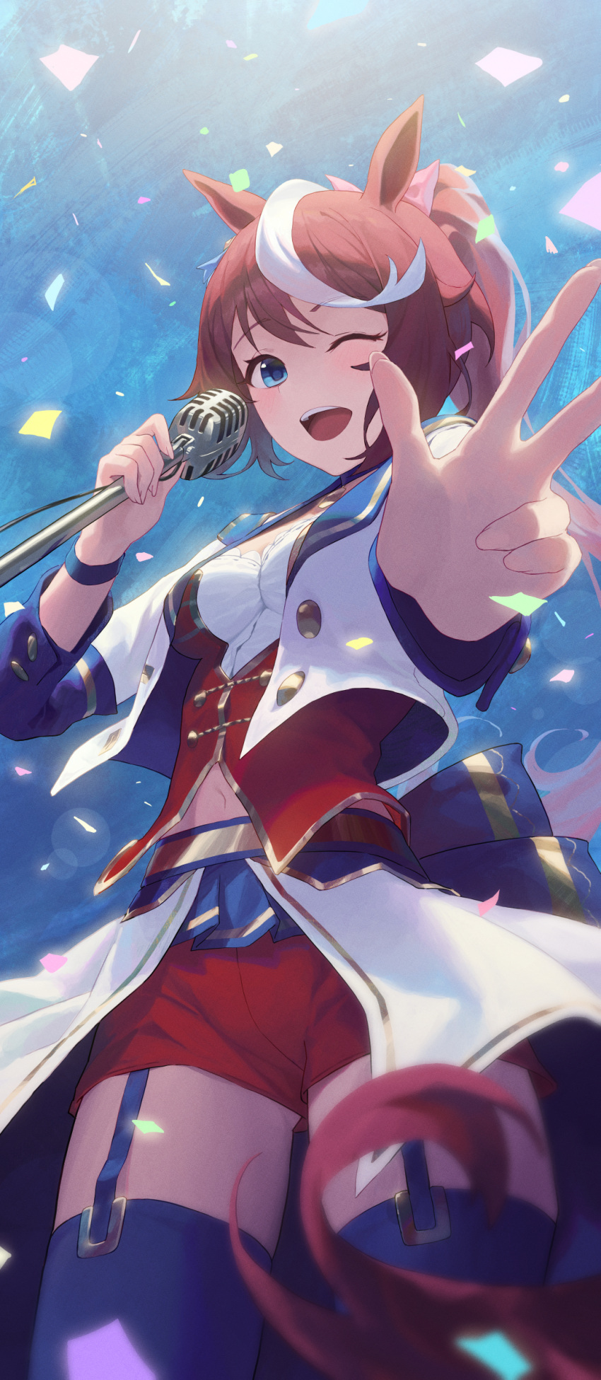 1girl, absurdres, animal_ears, bangs, blue_eyes, breasts, brown_hair, common_race_outfit_(umamusume)
