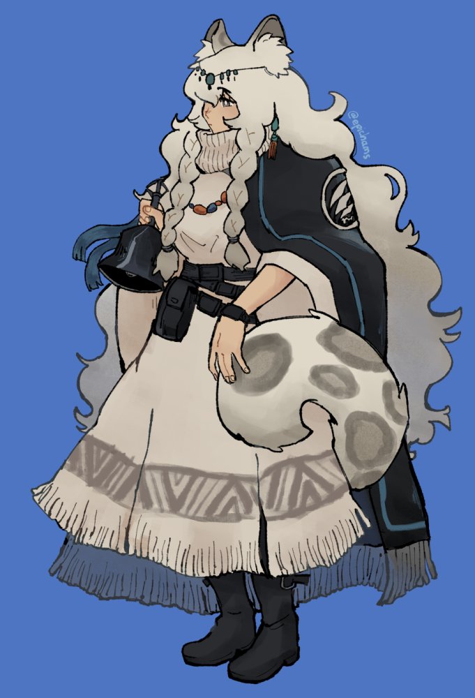 1girl, animal_ear_fluff, animal_ears, arknights, bell, black_cape, black_footwear, black_wristband