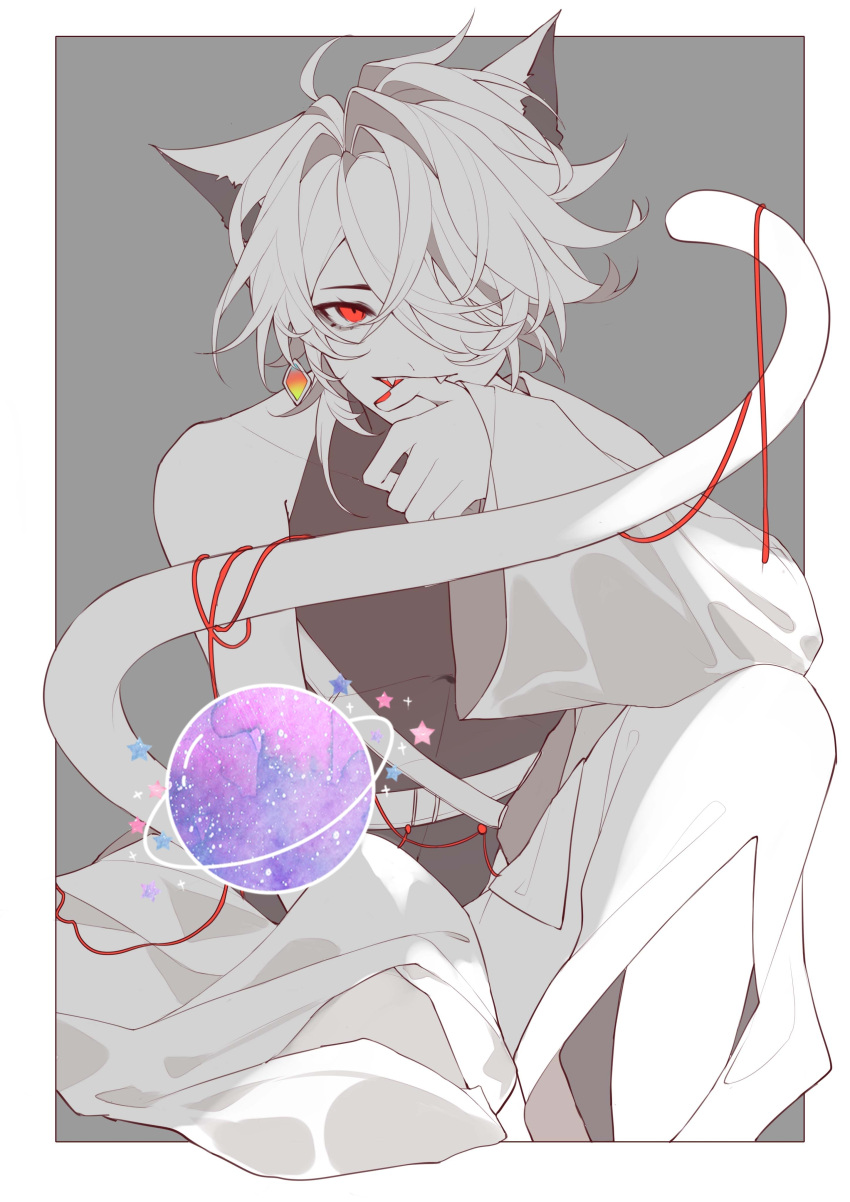 1boy, absurdres, ahoge, alef_(sky:_children_of_the_light), antenna_hair, bare_shoulders, belt, bishounen