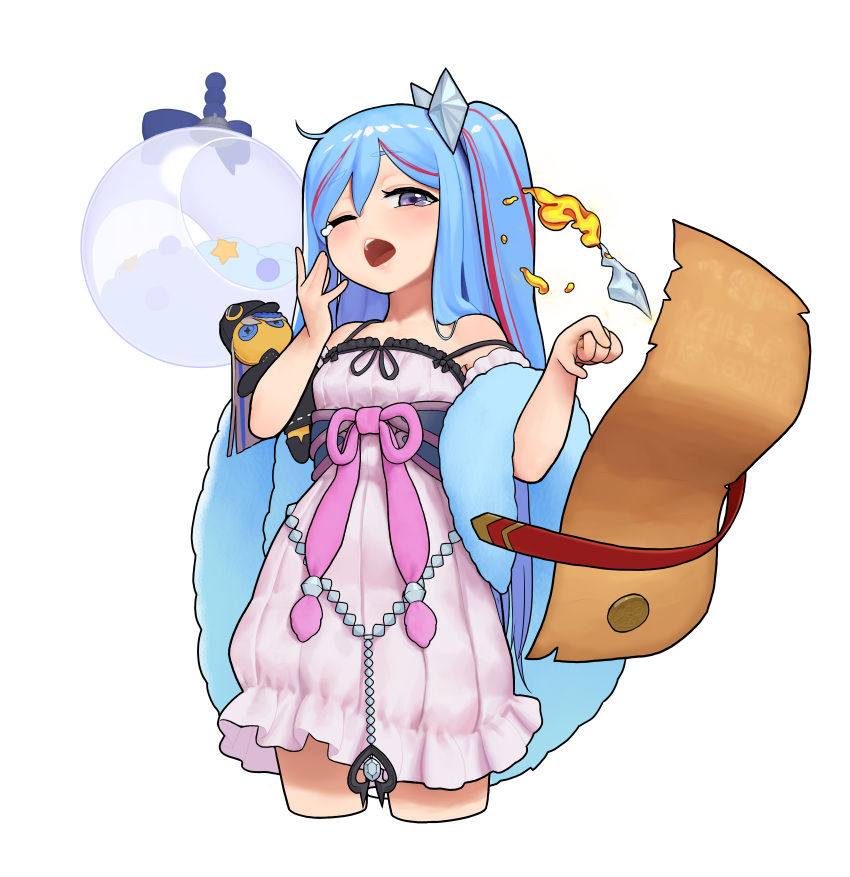 1girl, absurdres, blue_hair, dress, duel_monster, highres, long_hair, multicolored_hair