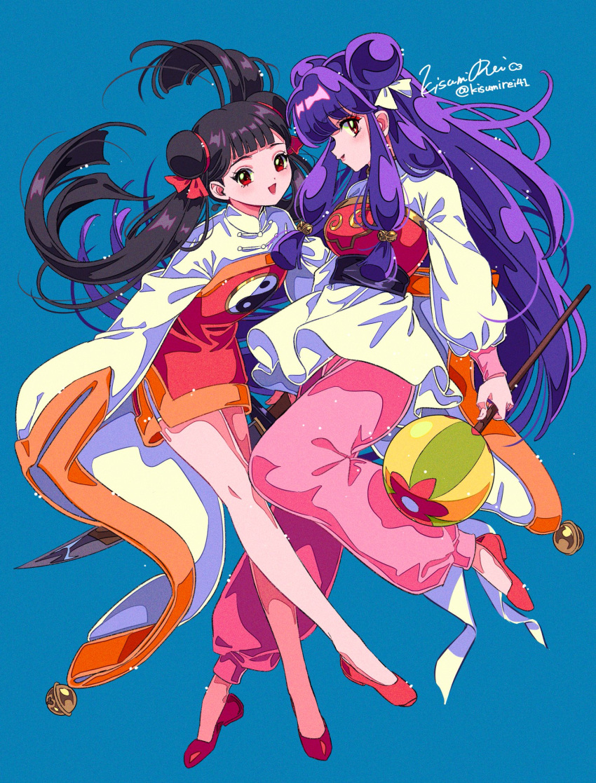 2girls, bangs, bell, blouse, bow, cardcaptor_sakura, china_dress, chinese_clothes