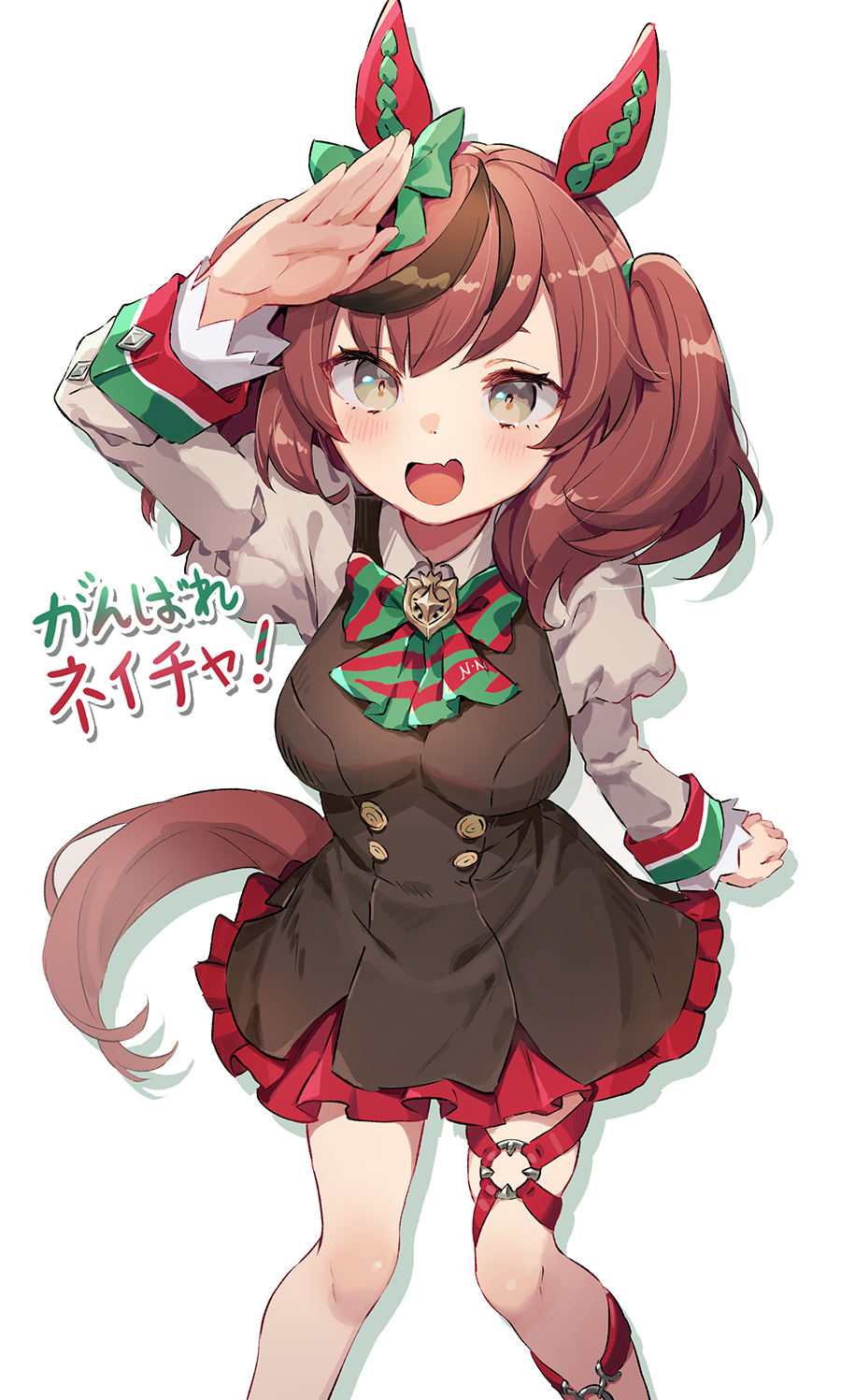 1girl, animal_ears, arm_up, blush, breasts, brown_eyes, commentary_request, highres