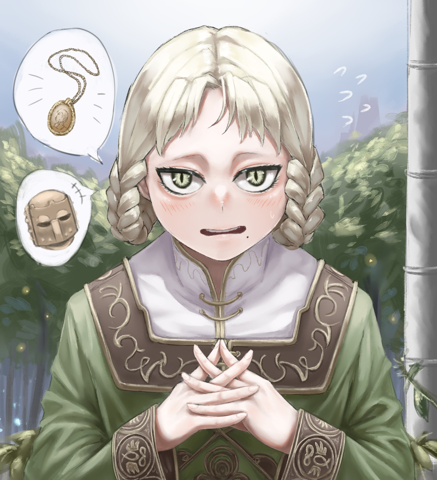 1girl, blackguard_big_boggart, blonde_hair, braid, diu9you, dress, elden_ring, english_commentary